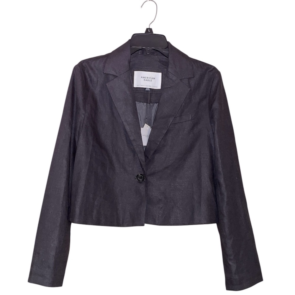 NWT American Eagle linen blend cropped gray blazer preppy office medium work